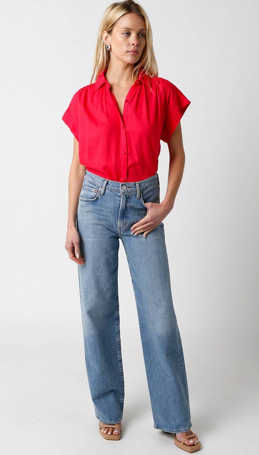 Melissa Button Down Blouse - Red - Elle Maxine