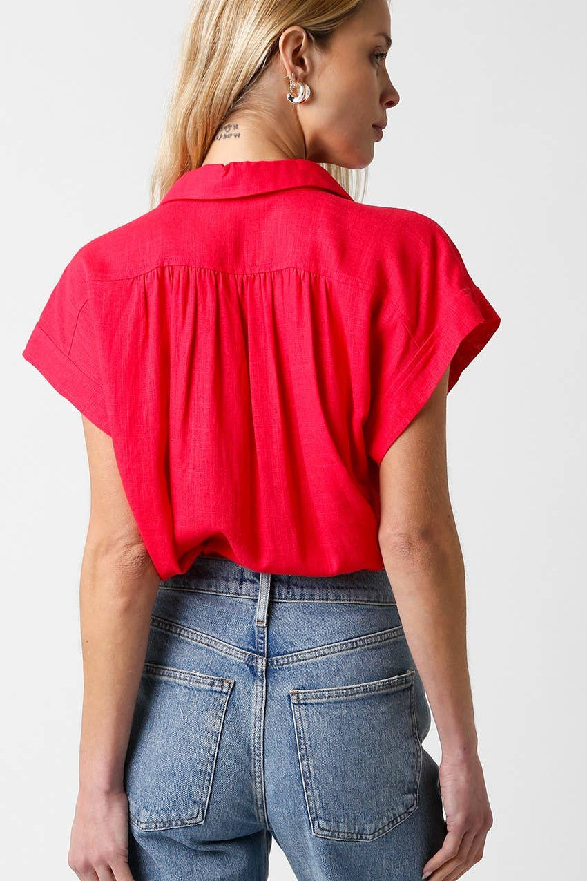 Melissa Button Down Blouse - Red - Elle Maxine