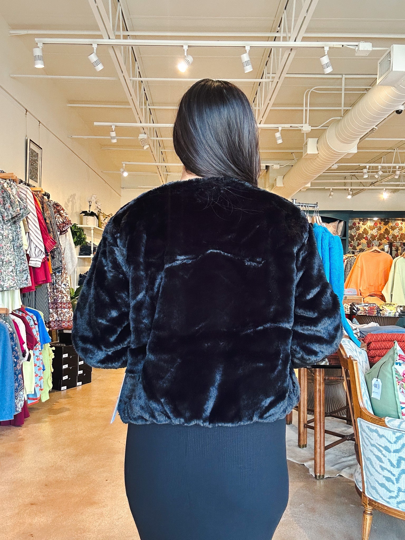 Mica Faux Fur Jacket - Black - Elle Maxine