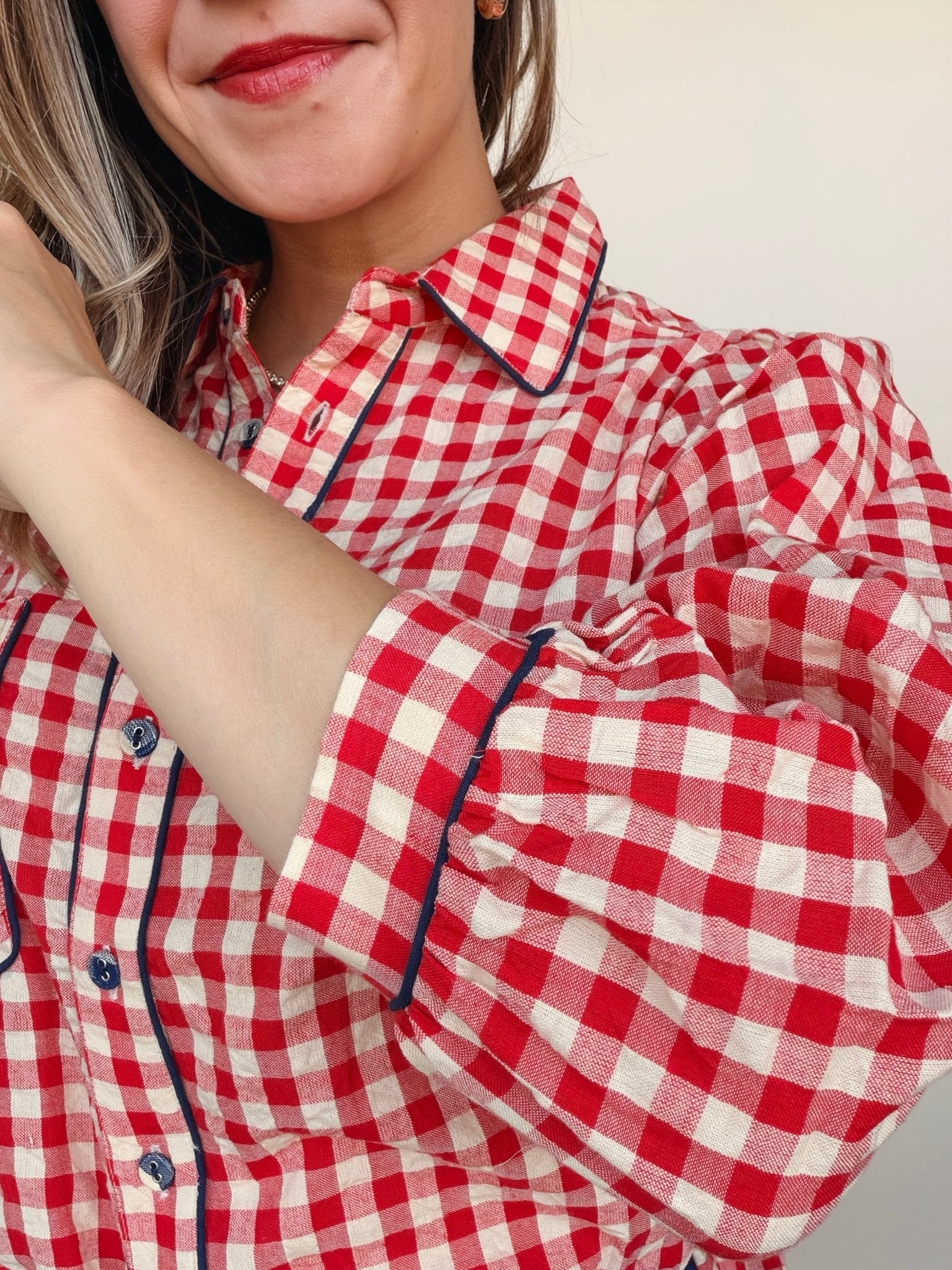 Mizuki Gingham Button Down Top - Elle Maxine