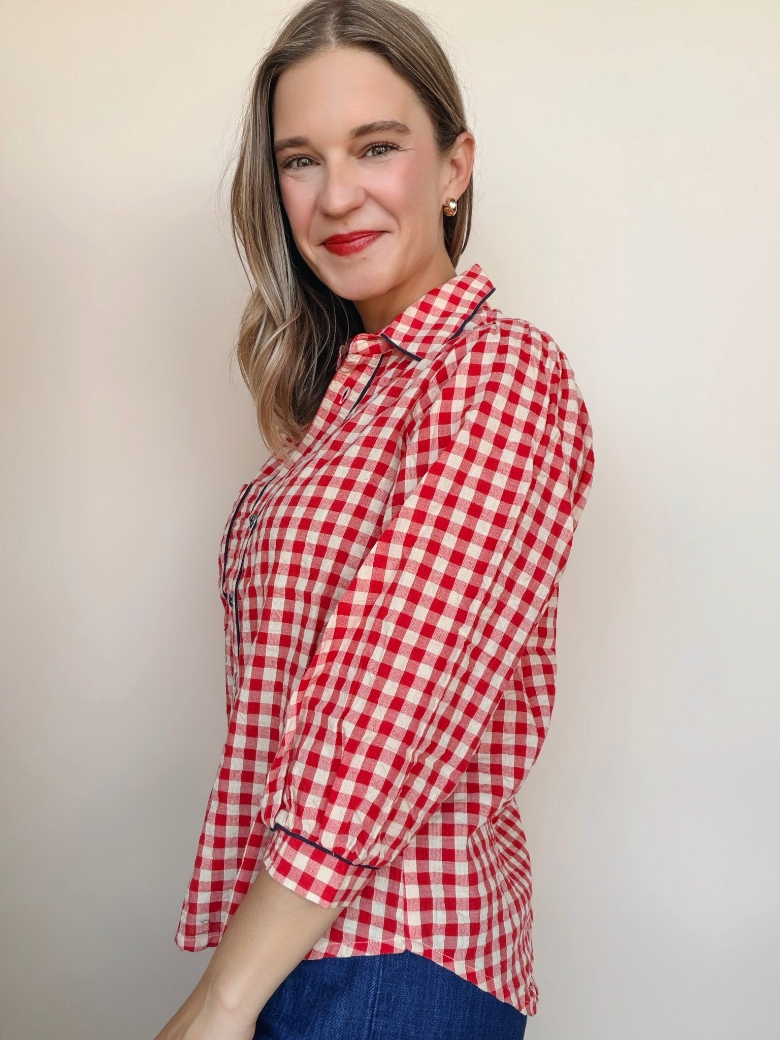 Mizuki Gingham Button Down Top - Elle Maxine