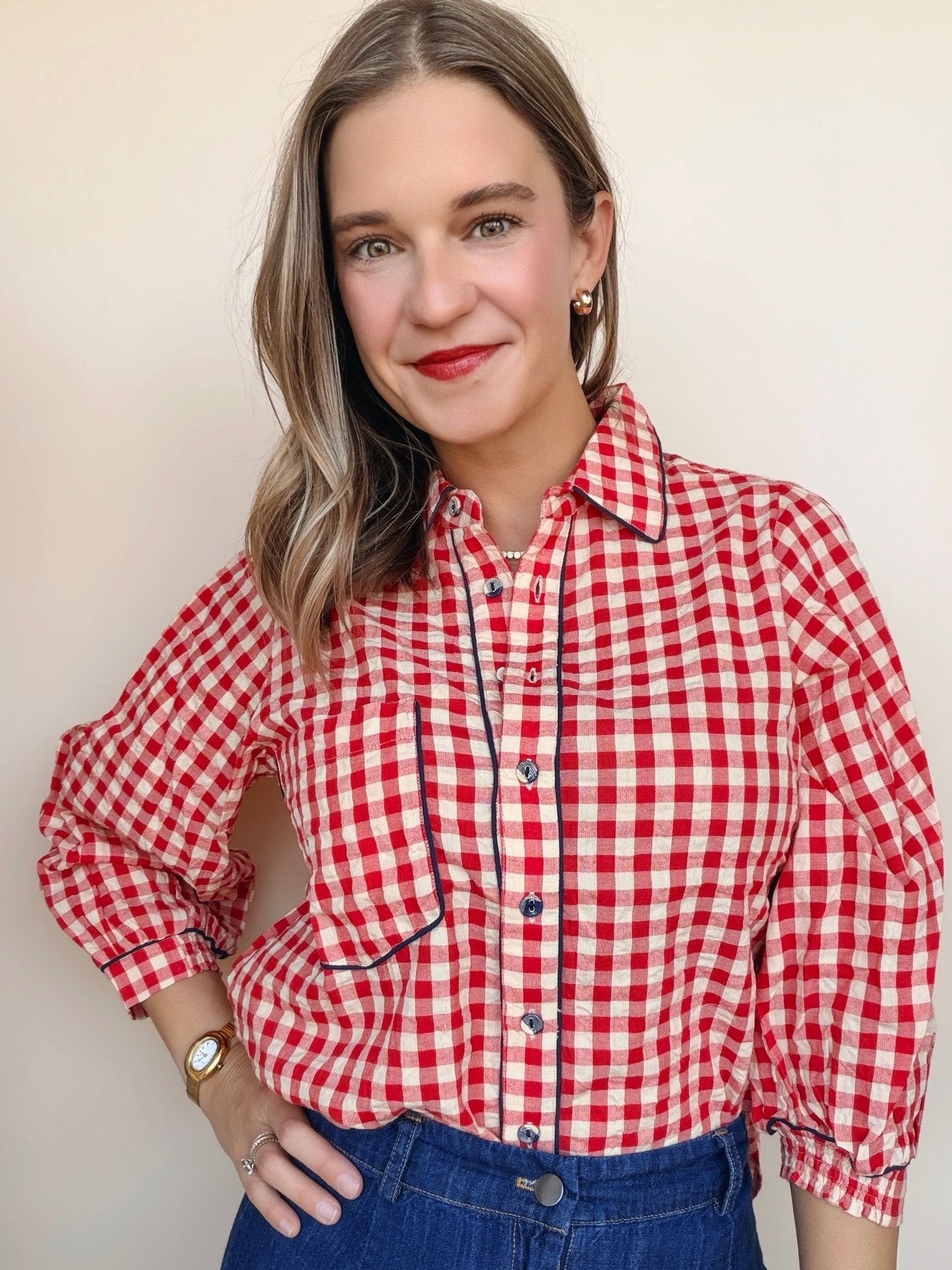 Mizuki Gingham Button Down Top - Elle Maxine