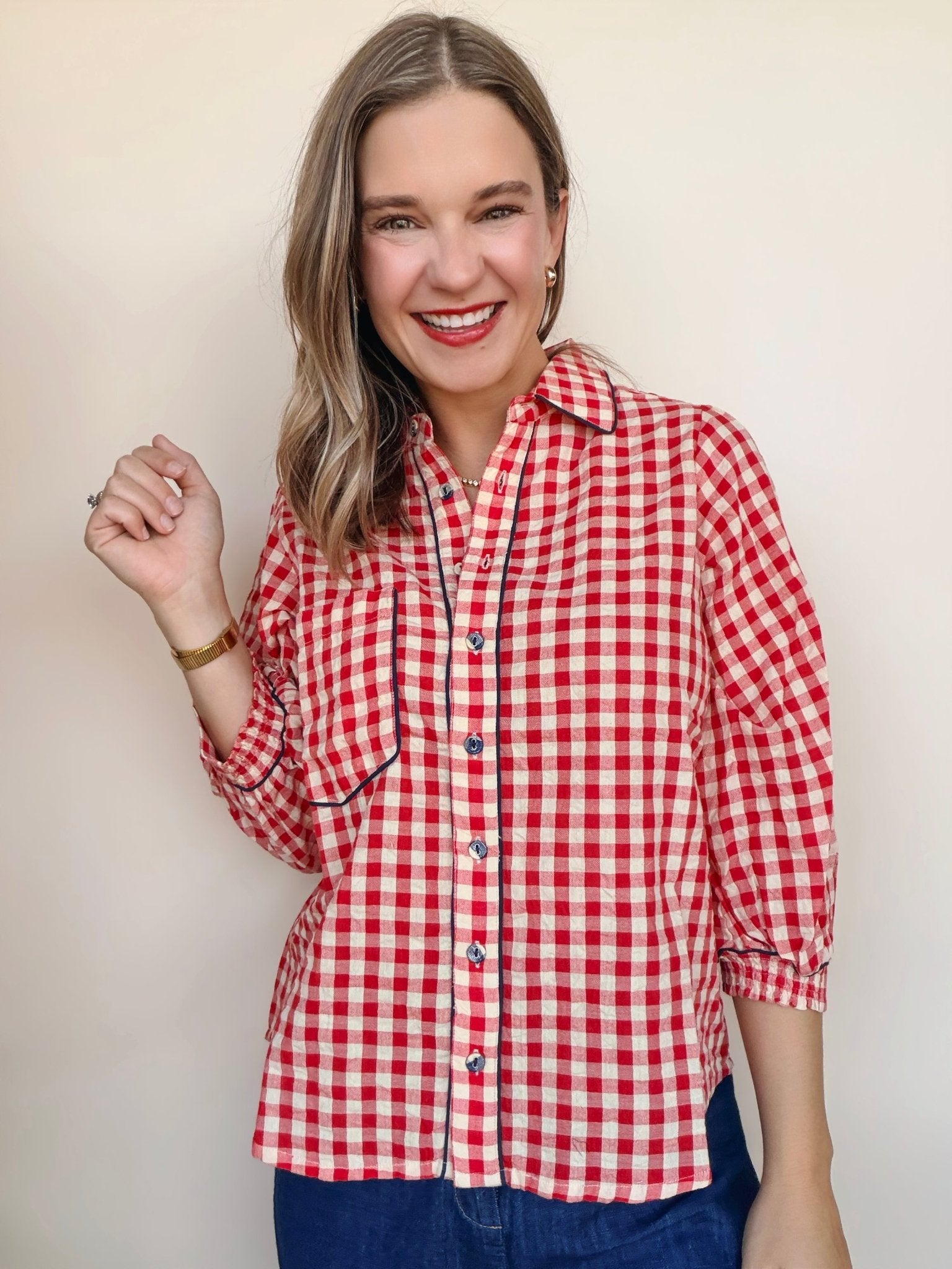 Mizuki Gingham Button Down Top - Elle Maxine