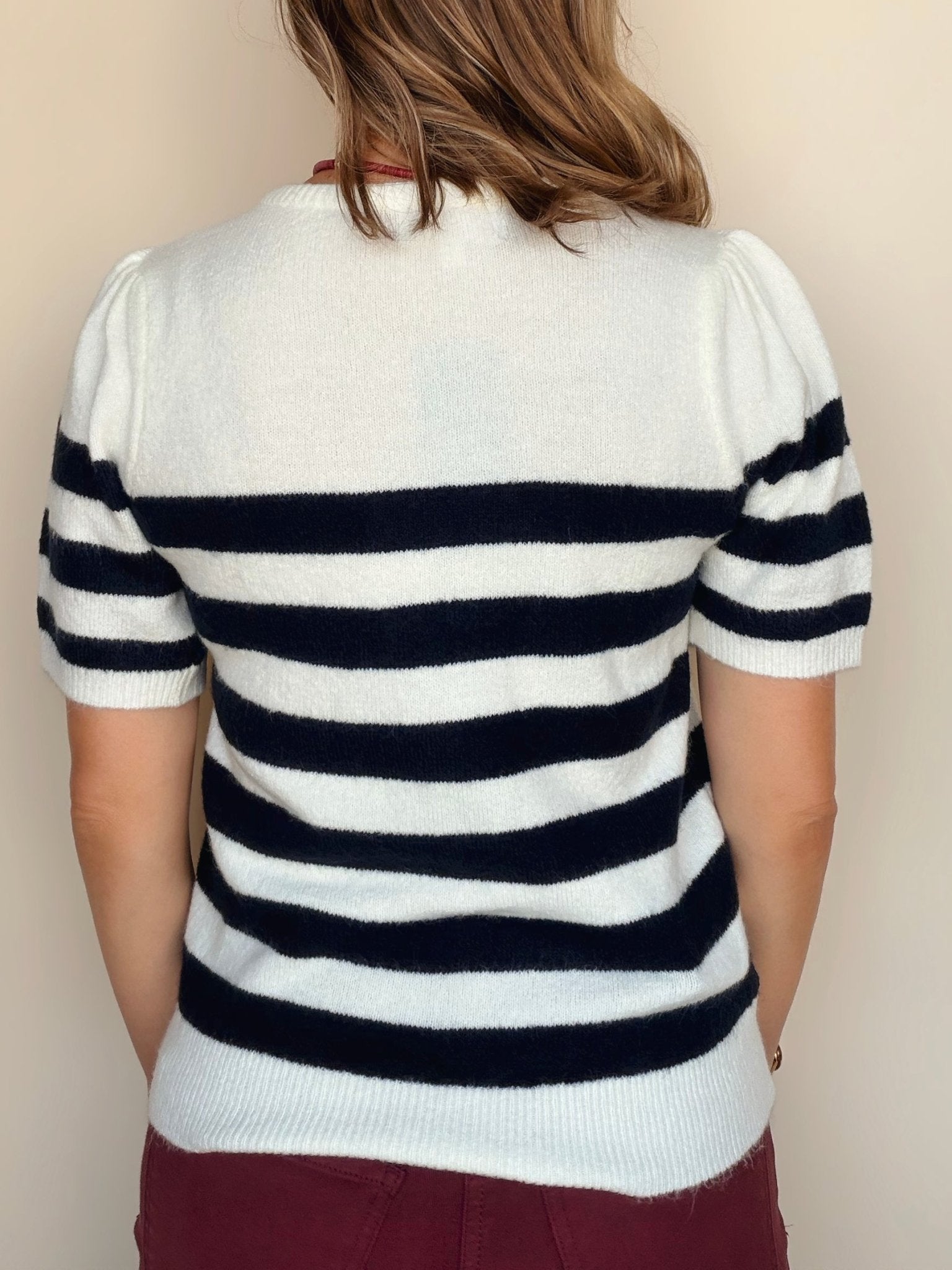 Monika Short Sleeve Striped Sweater - Elle Maxine