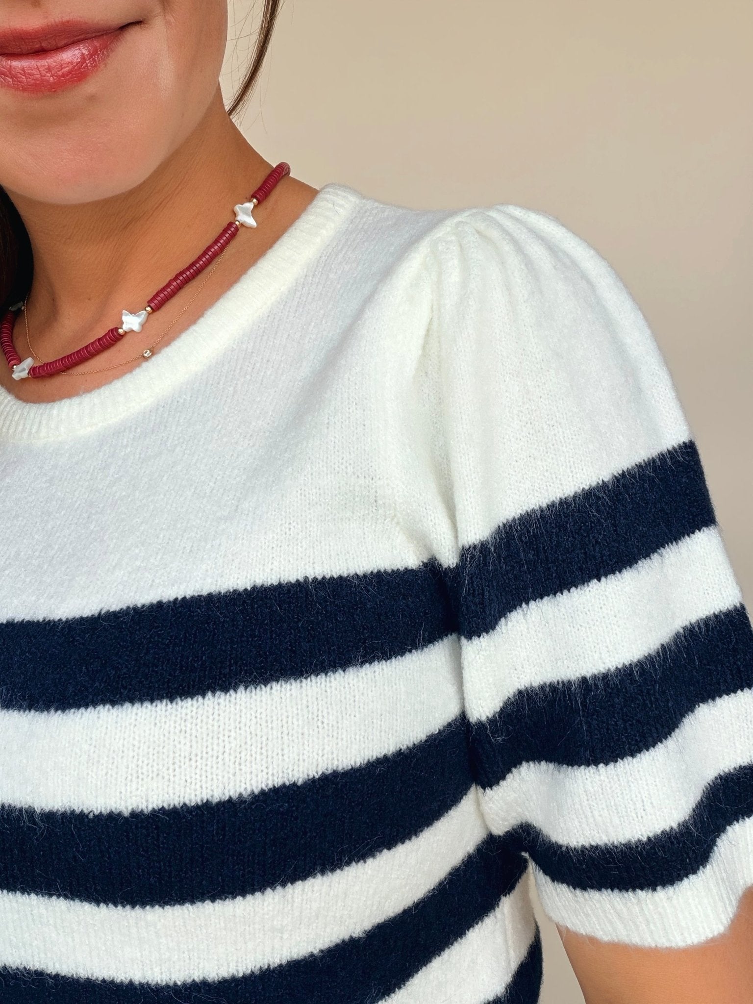 Monika Short Sleeve Striped Sweater - Elle Maxine