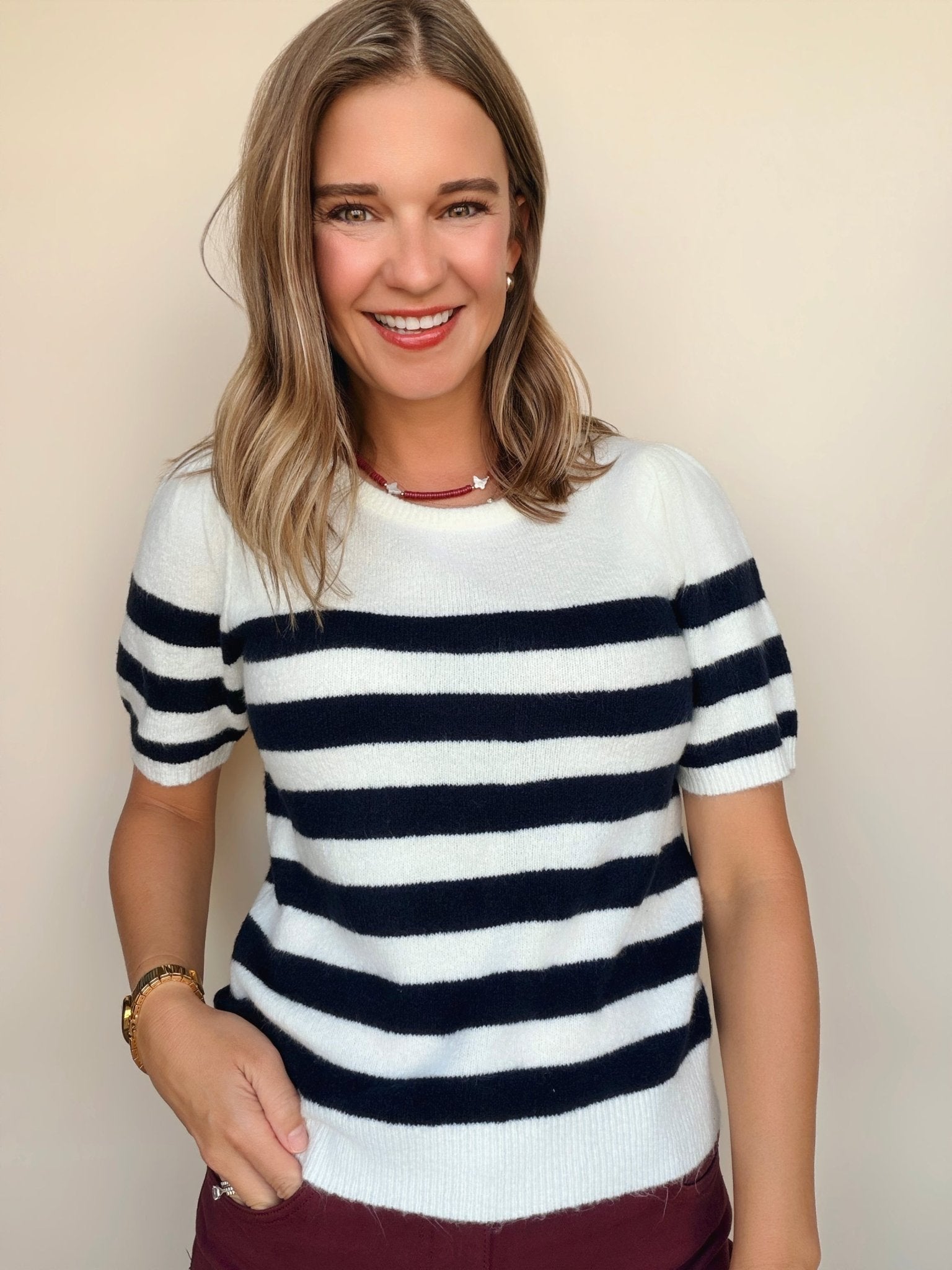 Monika Short Sleeve Striped Sweater - Elle Maxine