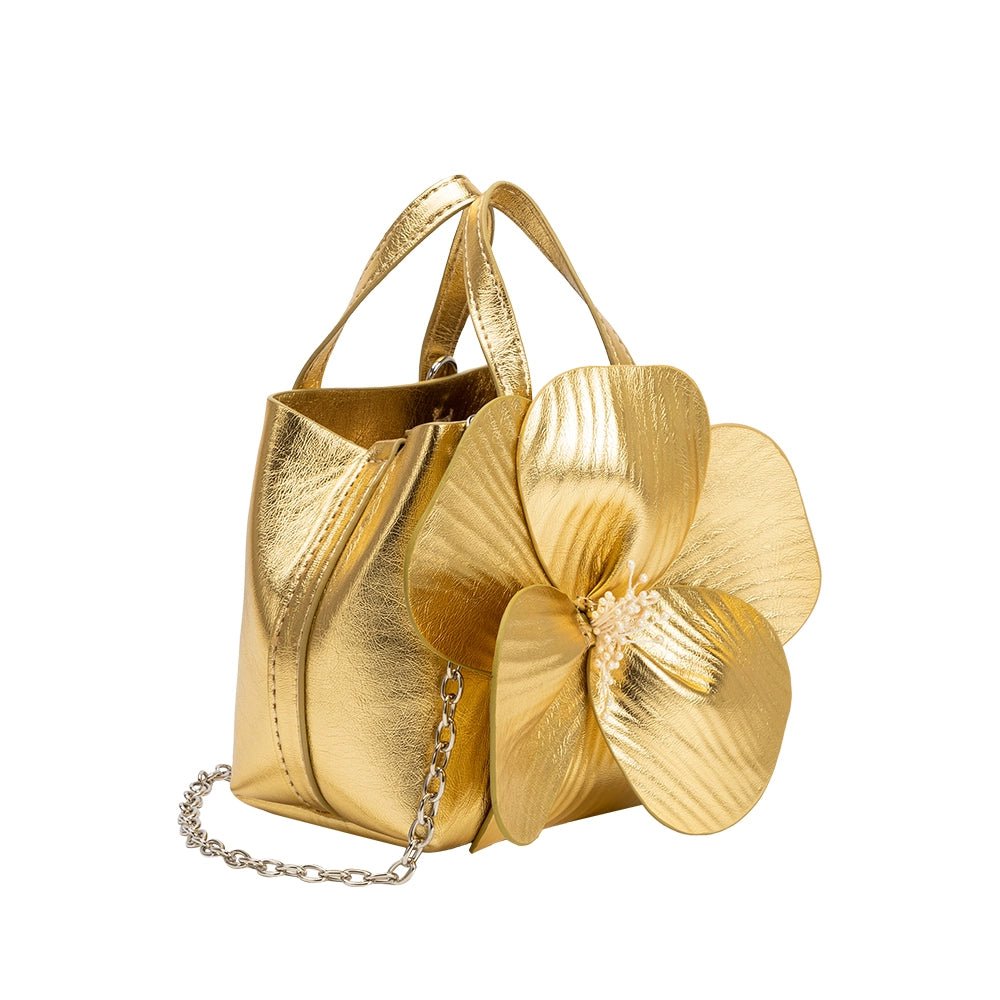 Monroe Flower Top Handle Bag - Gold - Elle Maxine