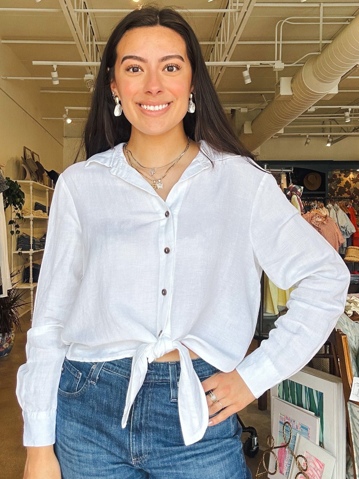 More Love Linen Tie Top - White - Elle Maxine
