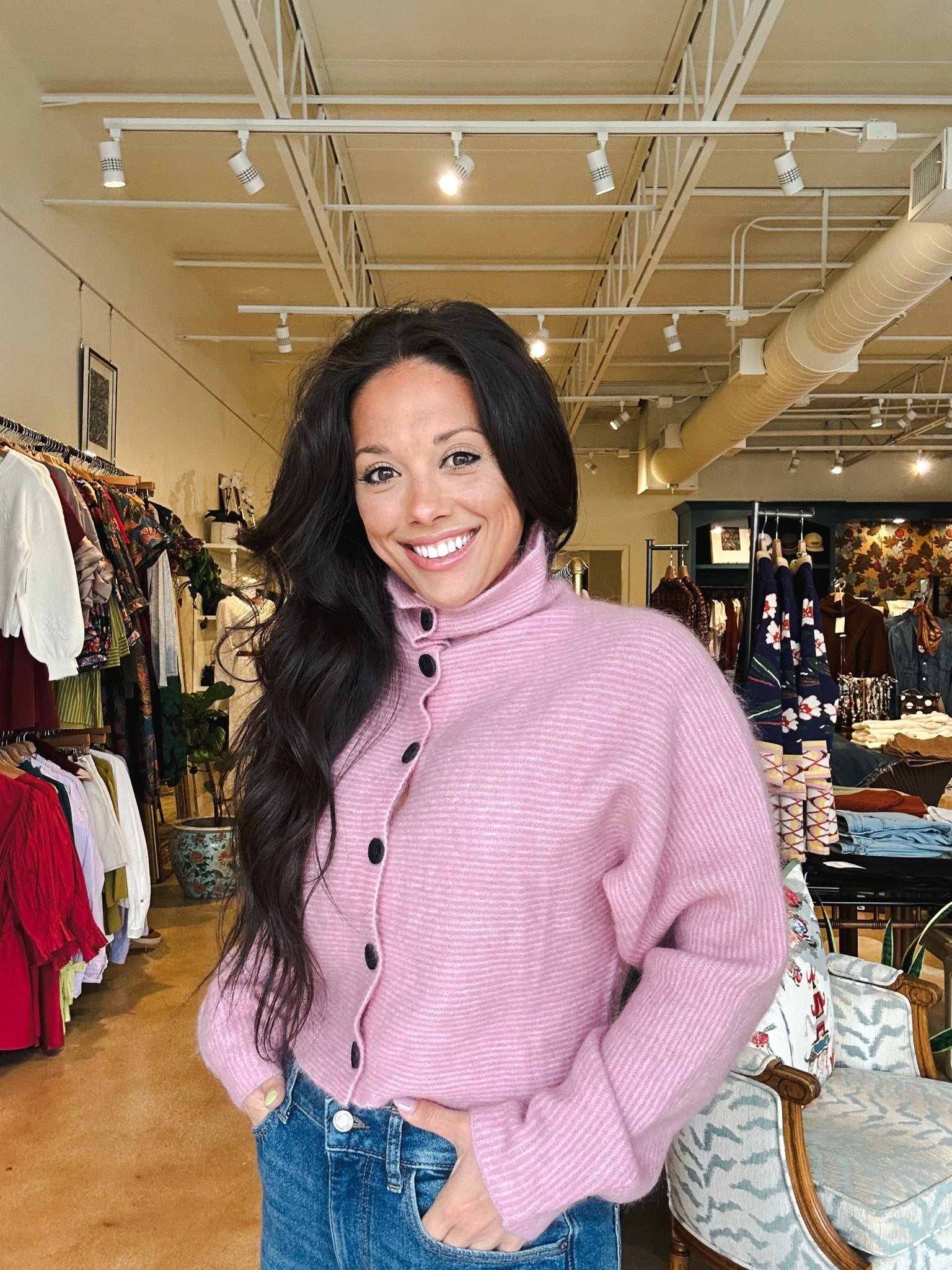 Morgane Collared Cardigan - Rose - Elle Maxine