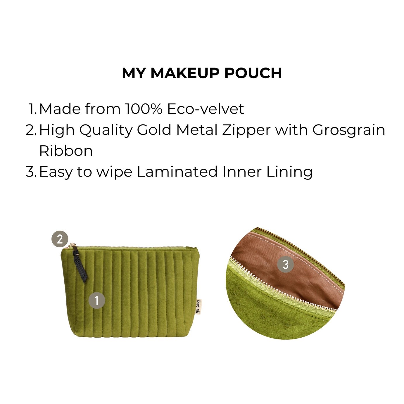 My Makeup Pouch - Green Velvet | Bag - All - Elle Maxine