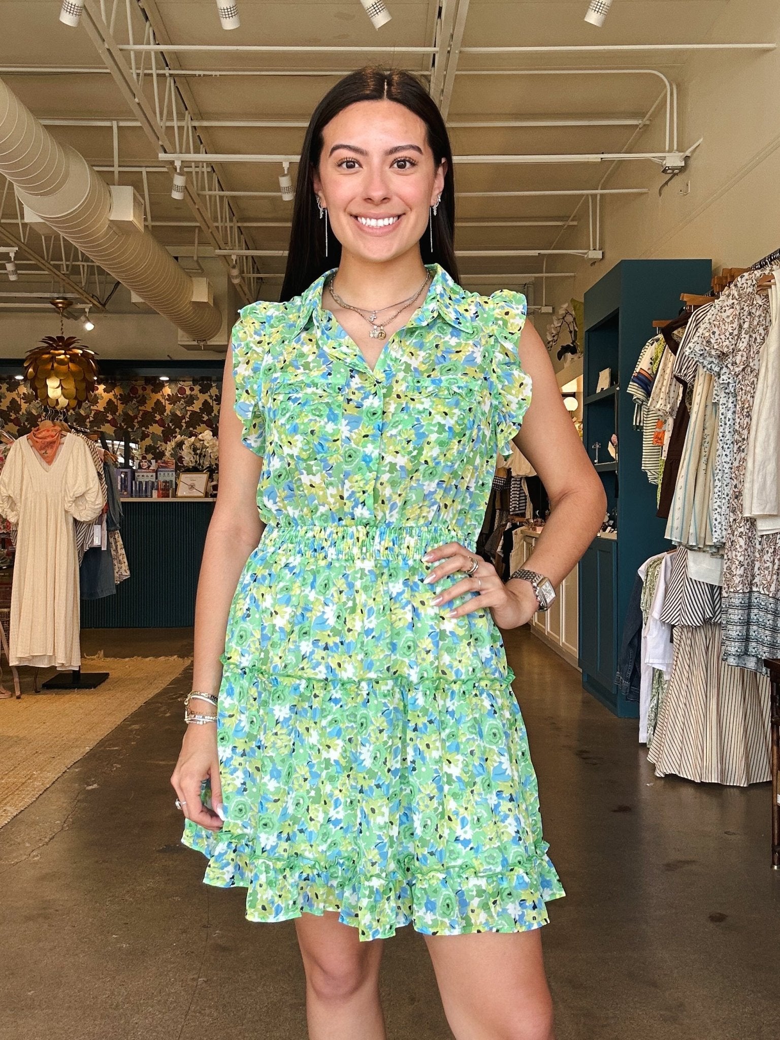 Nadia Floral Chiffon Button - Down Dress - Elle Maxine