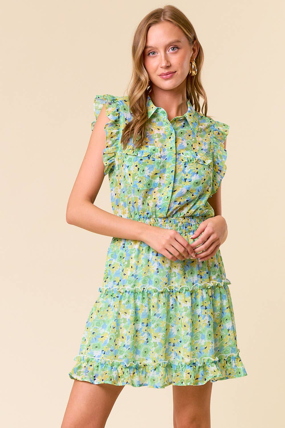 Nadia Floral Chiffon Button - Down Dress - Elle Maxine