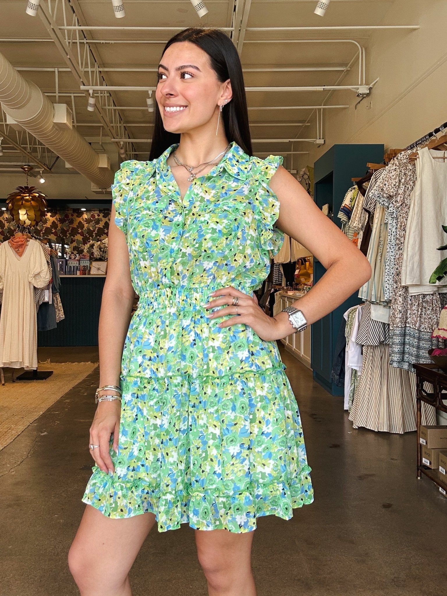 Nadia Floral Chiffon Button - Down Dress - Elle Maxine