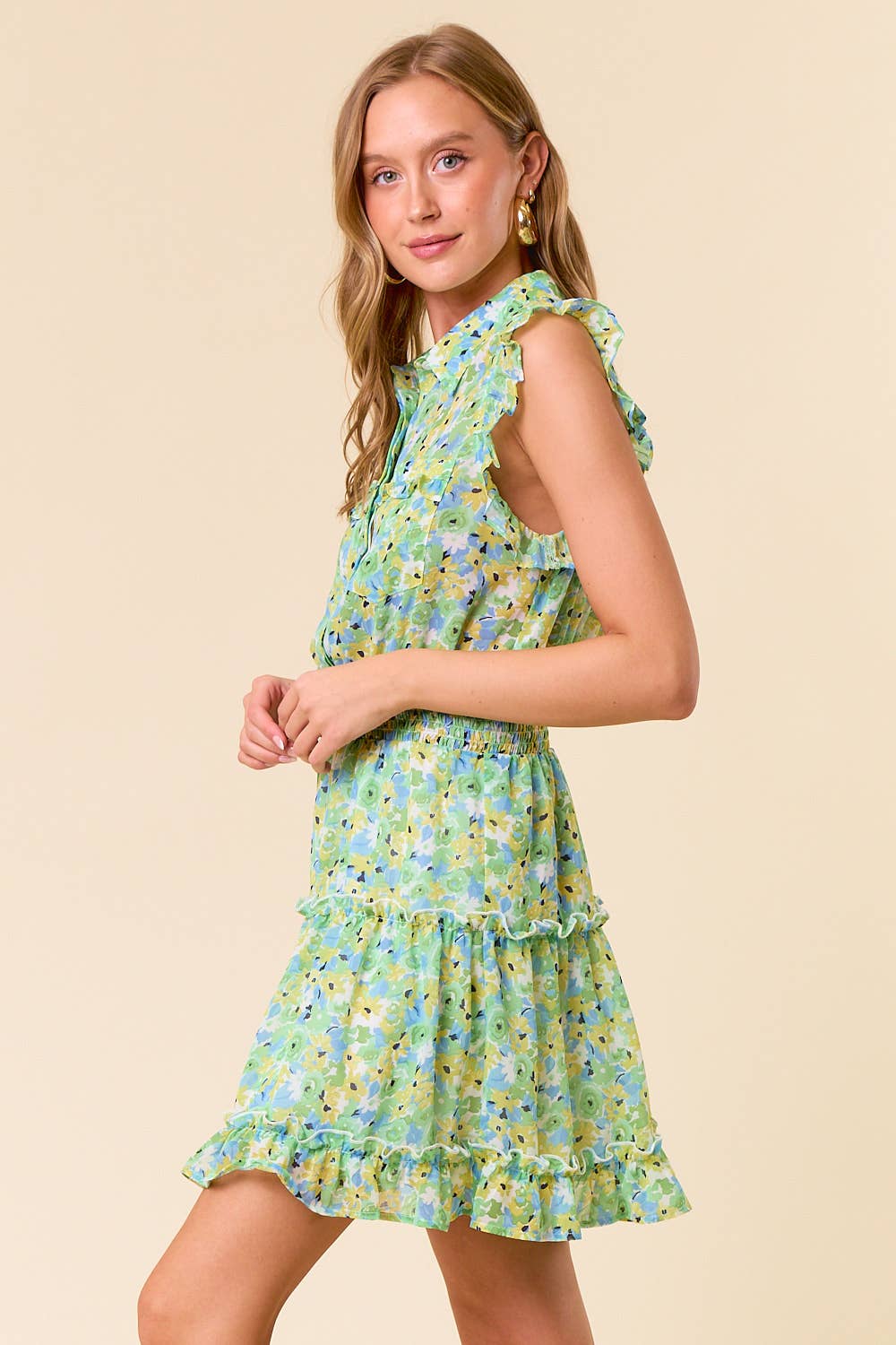 Nadia Floral Chiffon Button - Down Dress - Elle Maxine