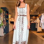 Natalie Button Front Embroidered Midi Dress - Elle Maxine