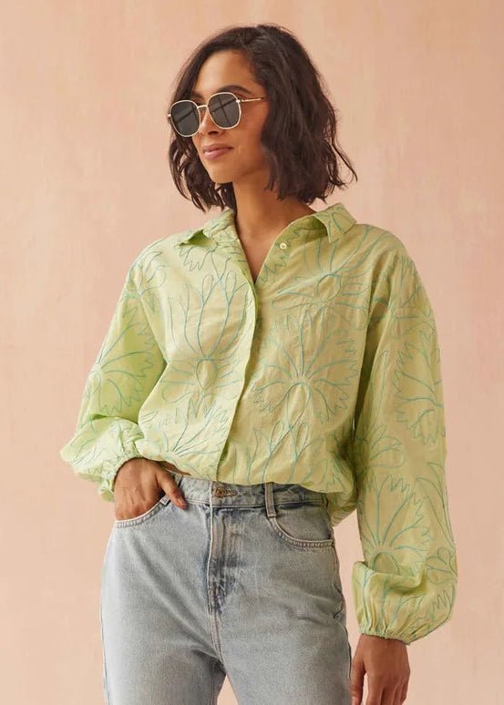 Nero Textured Blouse - Agave - Elle Maxine
