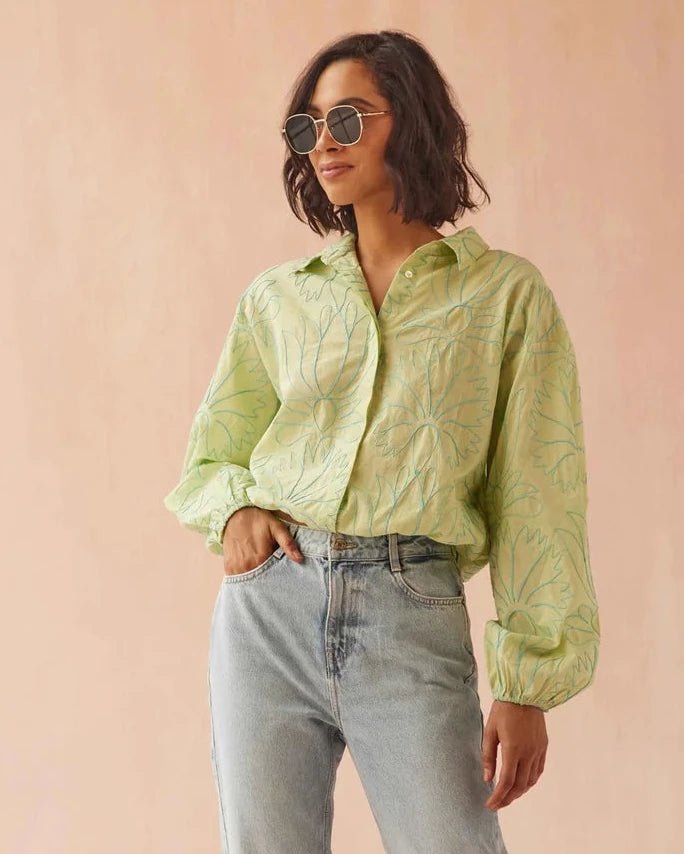 Nero Textured Blouse - Agave - Elle Maxine