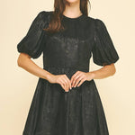 Nessa Balloon Sleeve Mini Dress - Black - Elle Maxine