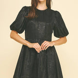 Nessa Balloon Sleeve Mini Dress - Black - Elle Maxine