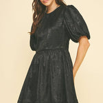 Nessa Balloon Sleeve Mini Dress - Black - Elle Maxine