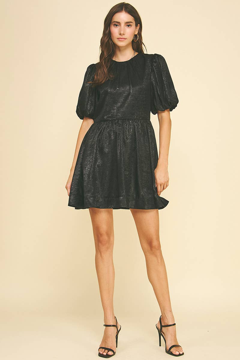 Nessa Balloon Sleeve Mini Dress - Black - Elle Maxine