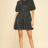 Nessa Balloon Sleeve Mini Dress - Black - Elle Maxine