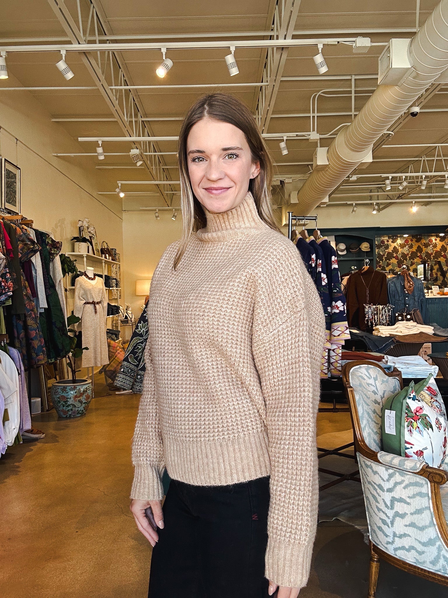 Nina Mock Neck Sweater - Beige - Elle Maxine