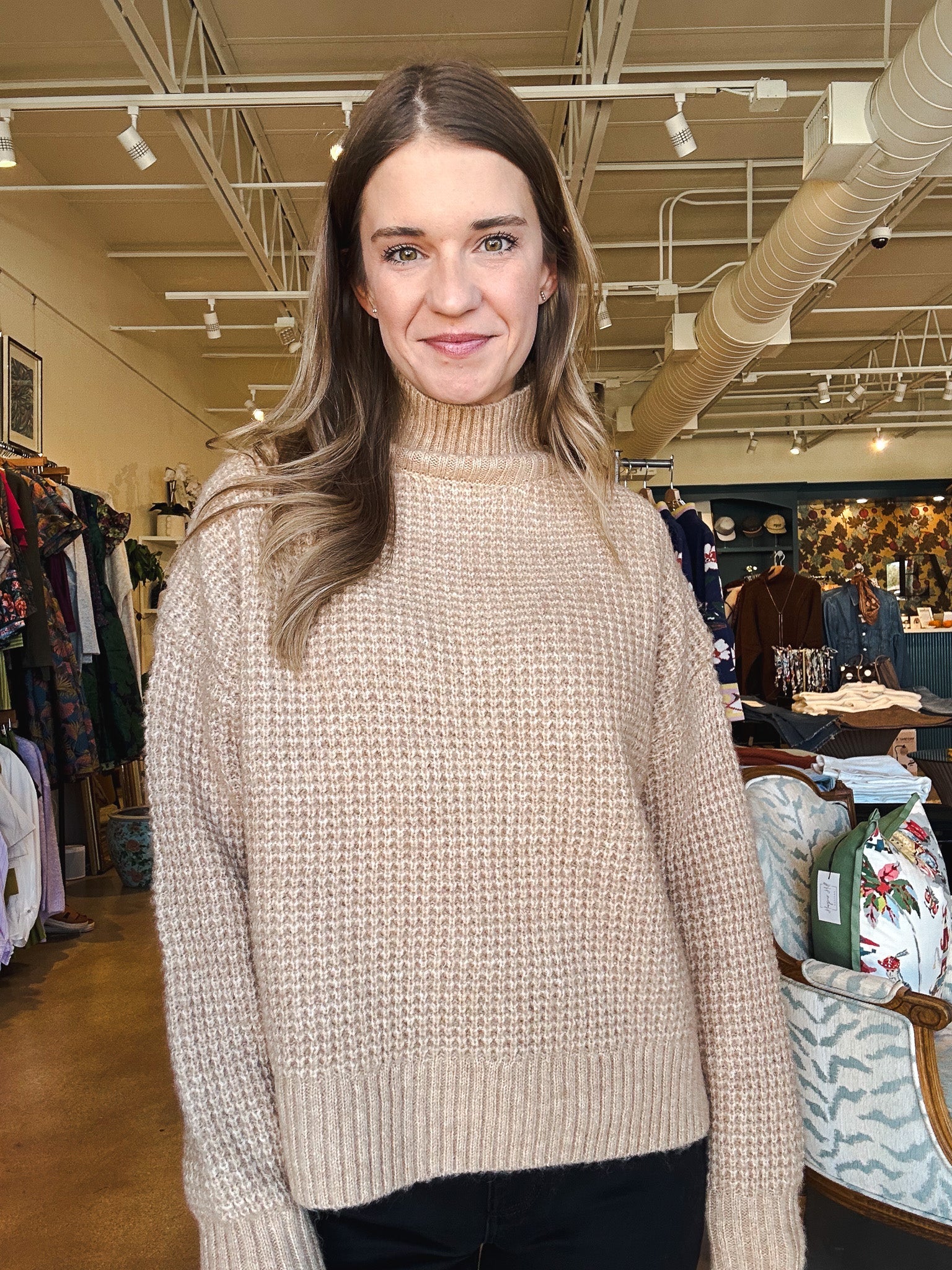 Nina Mock Neck Sweater - Beige - Elle Maxine