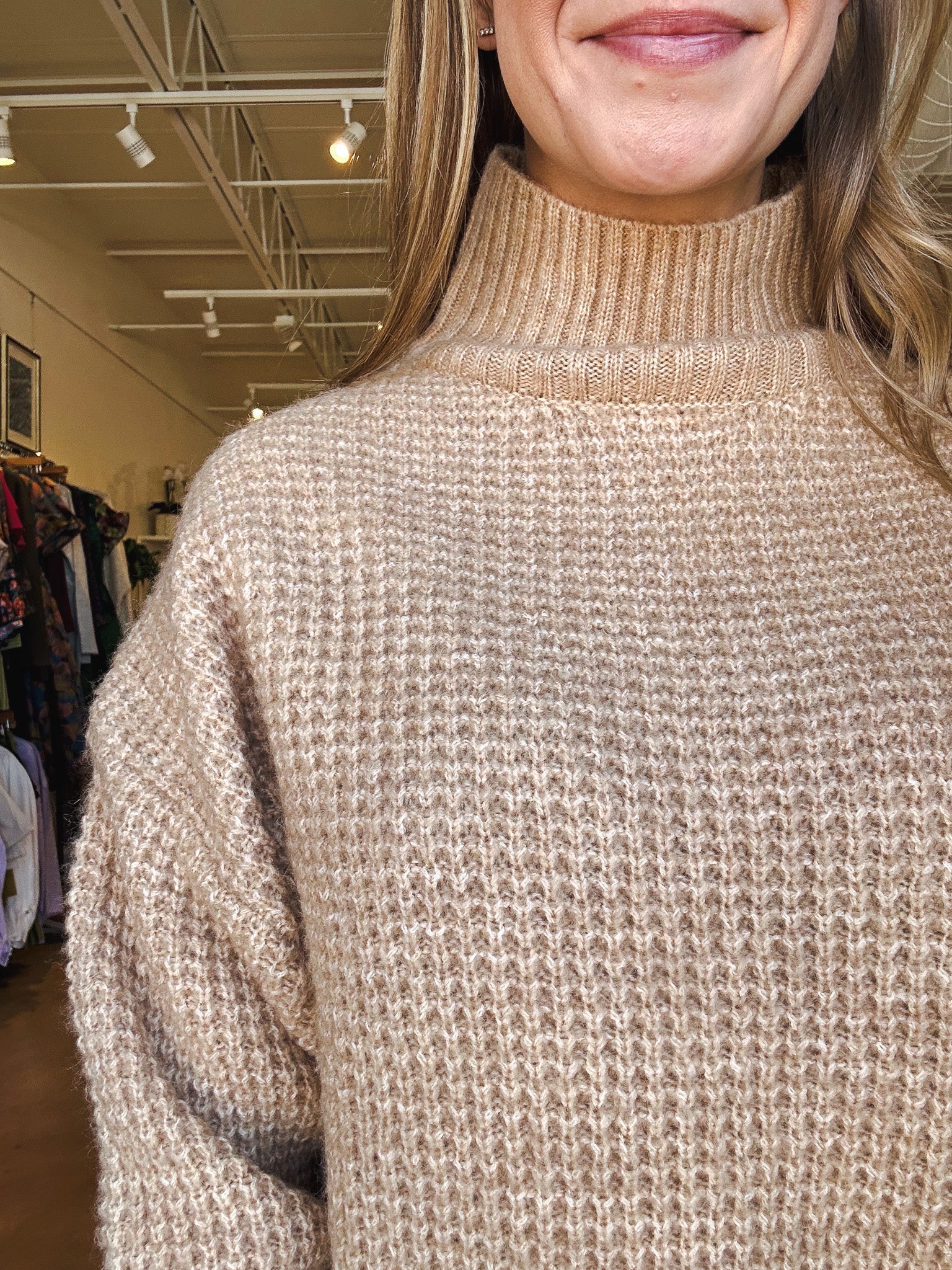 Nina Mock Neck Sweater - Beige - Elle Maxine
