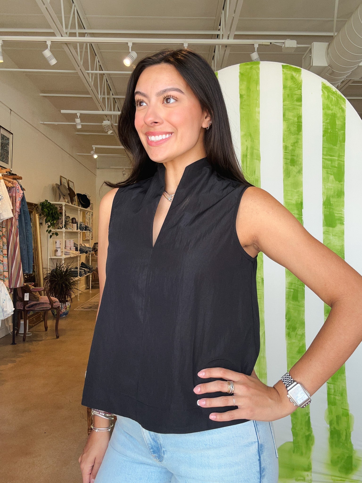 Nina Stand Collar Sleeveless Blouse - Elle Maxine