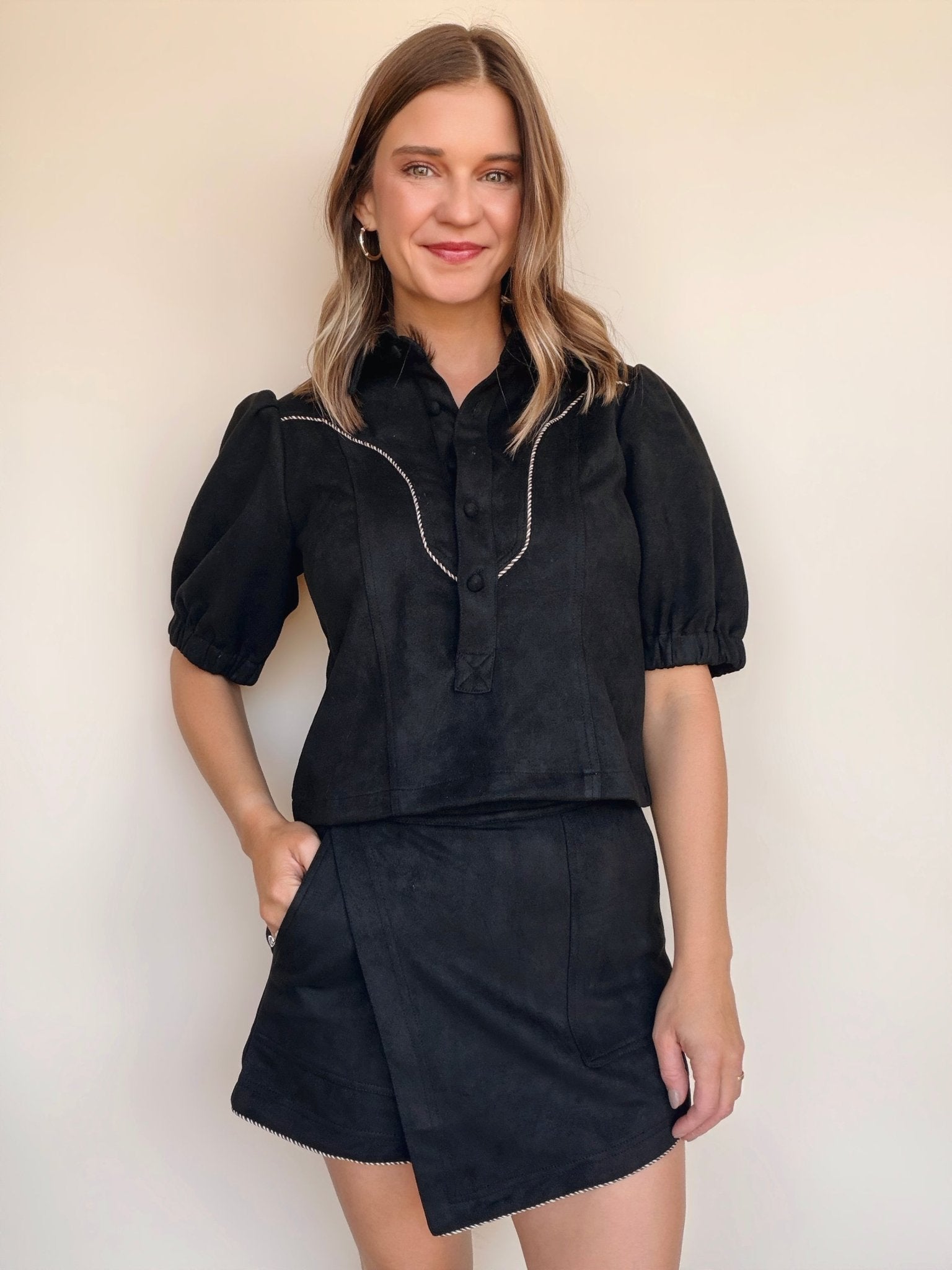 Noa Faux Suede Wrap Skort - Elle Maxine