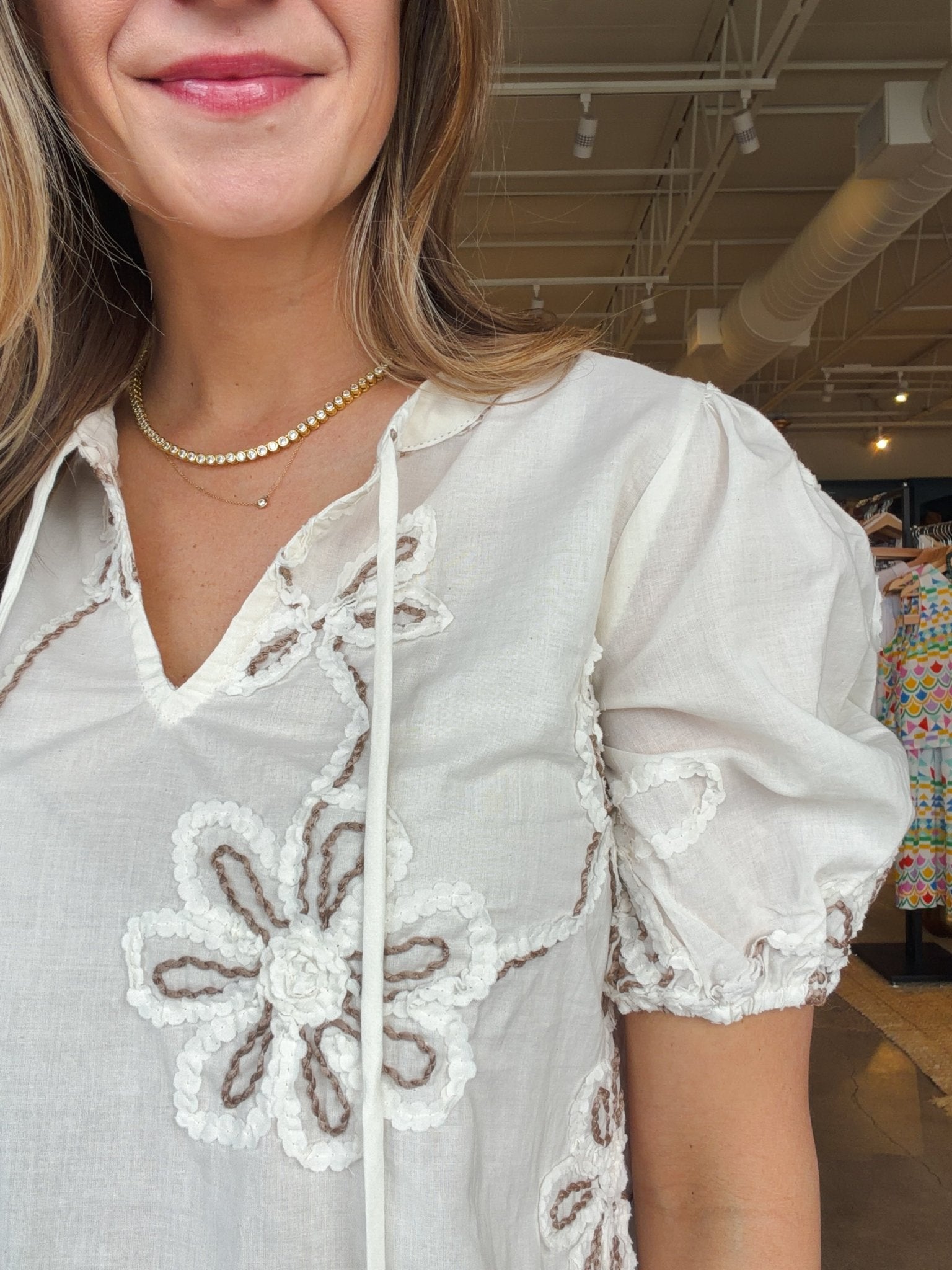 Nora Embroidered Puff Sleeve Blouse - Elle Maxine