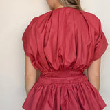 Nora Pleated Tie Waist Peplum Blouse - Elle Maxine
