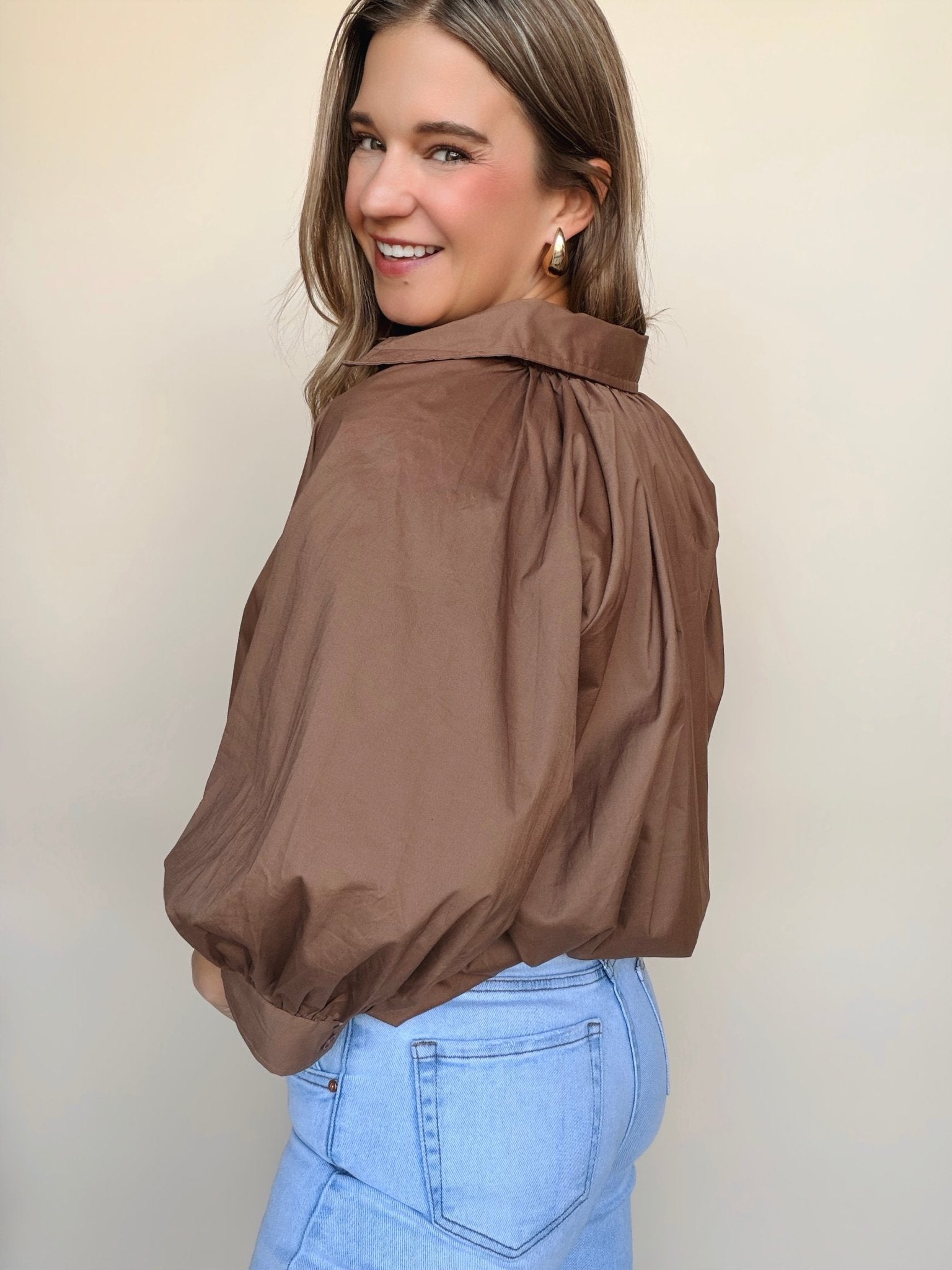 Nora Poplin Bubble Sleeve Top - Elle Maxine