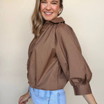 Nora Poplin Bubble Sleeve Top - Elle Maxine