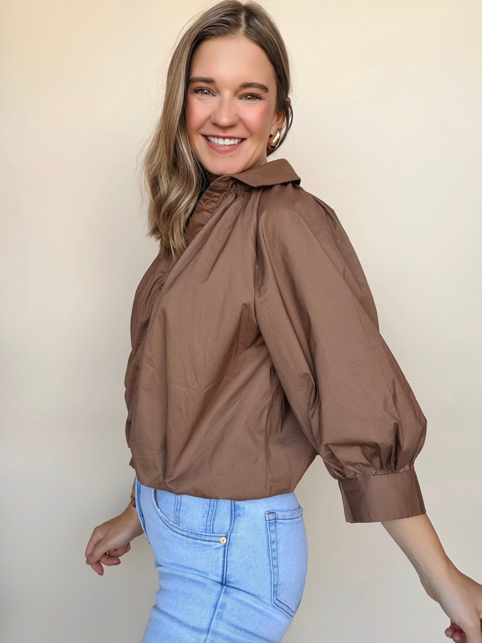 Nora Poplin Bubble Sleeve Top - Elle Maxine
