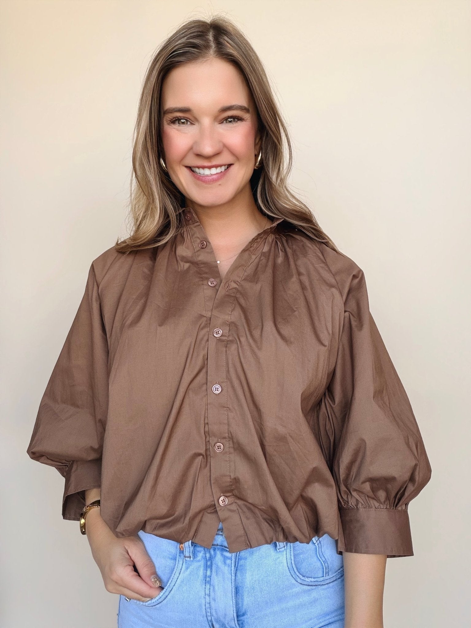 Nora Poplin Bubble Sleeve Top - Elle Maxine