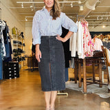 Norma Button Down Midi Skirt - Black - Elle Maxine
