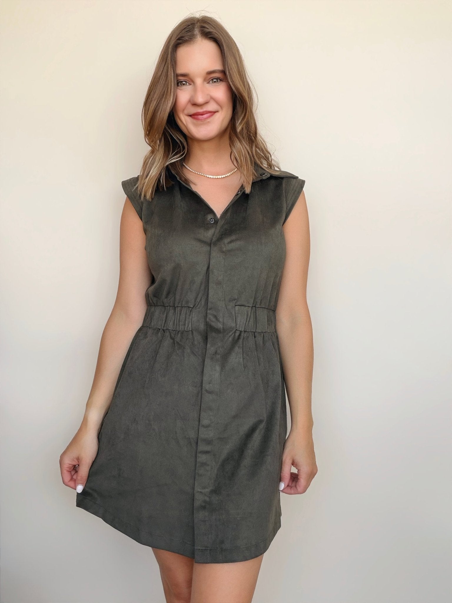 Olive Snap Front Dress - Elle Maxine