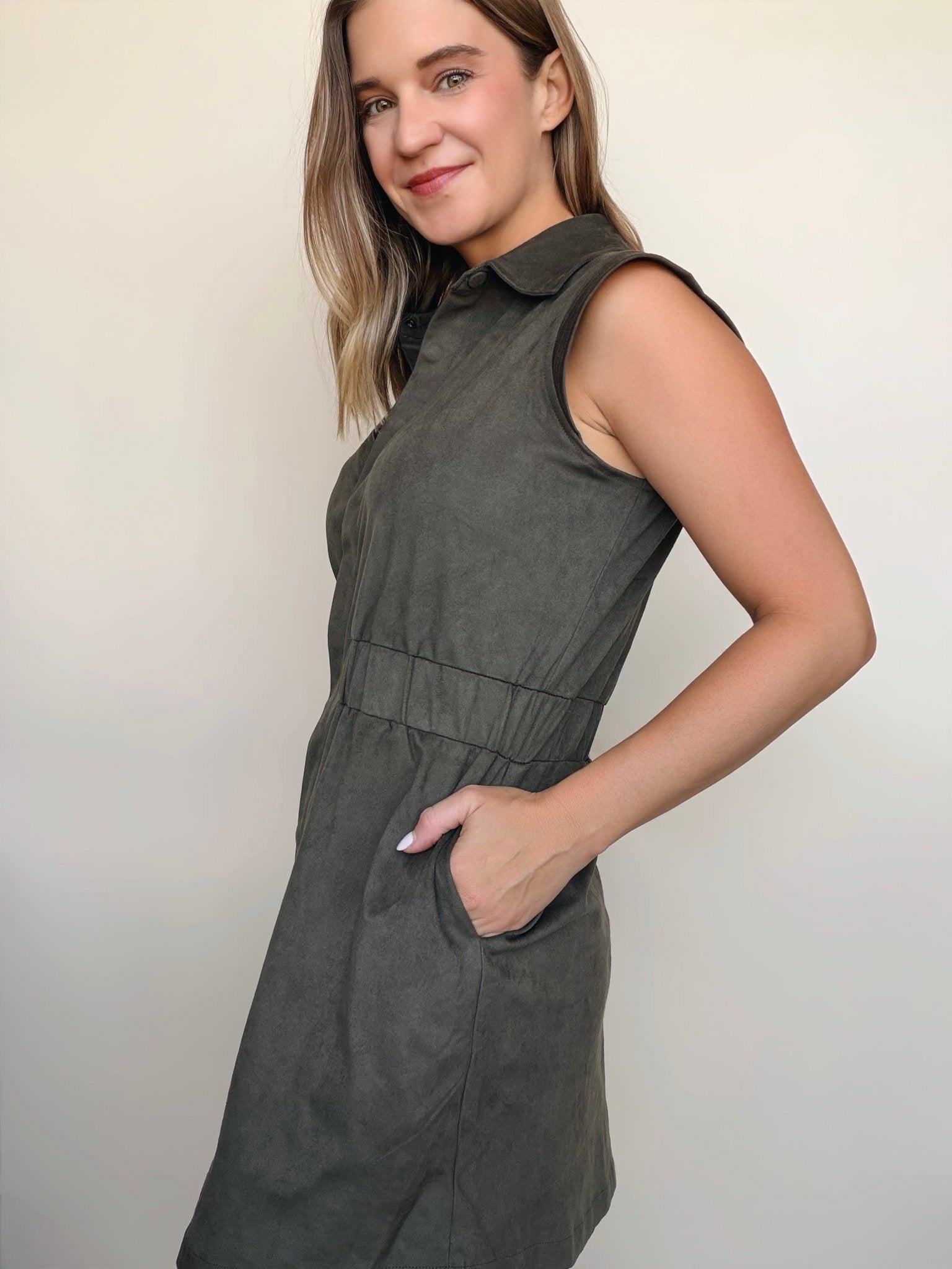 Olive Snap Front Dress - Elle Maxine