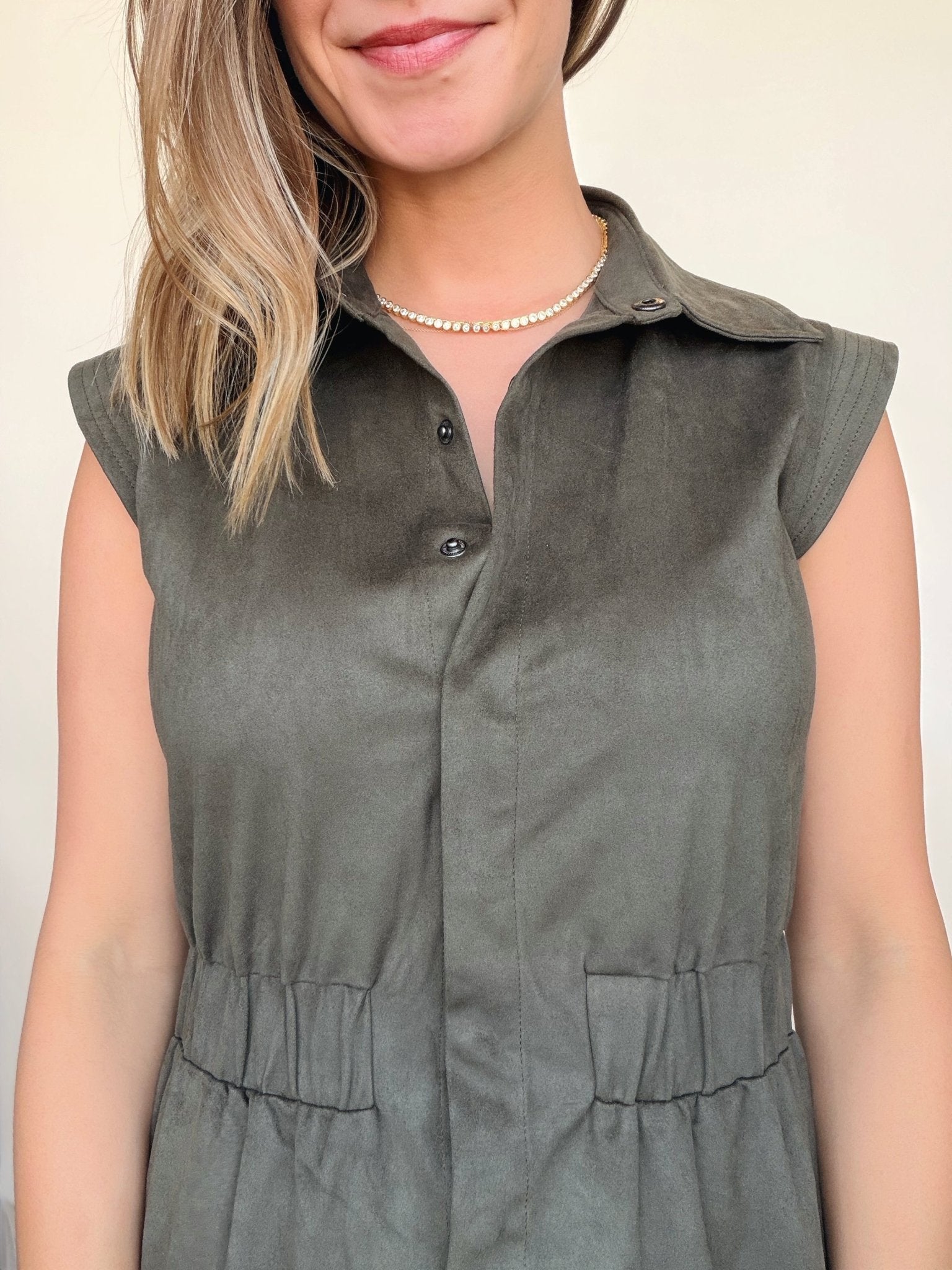 Olive Snap Front Dress - Elle Maxine