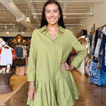 Olive Stripe Shirt Dress - Elle Maxine