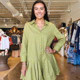 Olive Stripe Shirt Dress - Elle Maxine