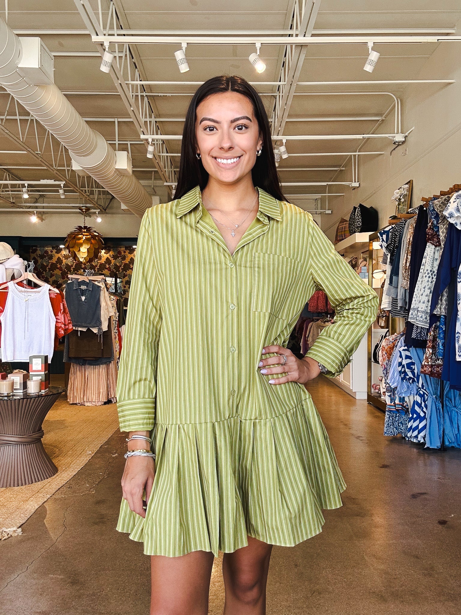 Olive Stripe Shirt Dress - Elle Maxine
