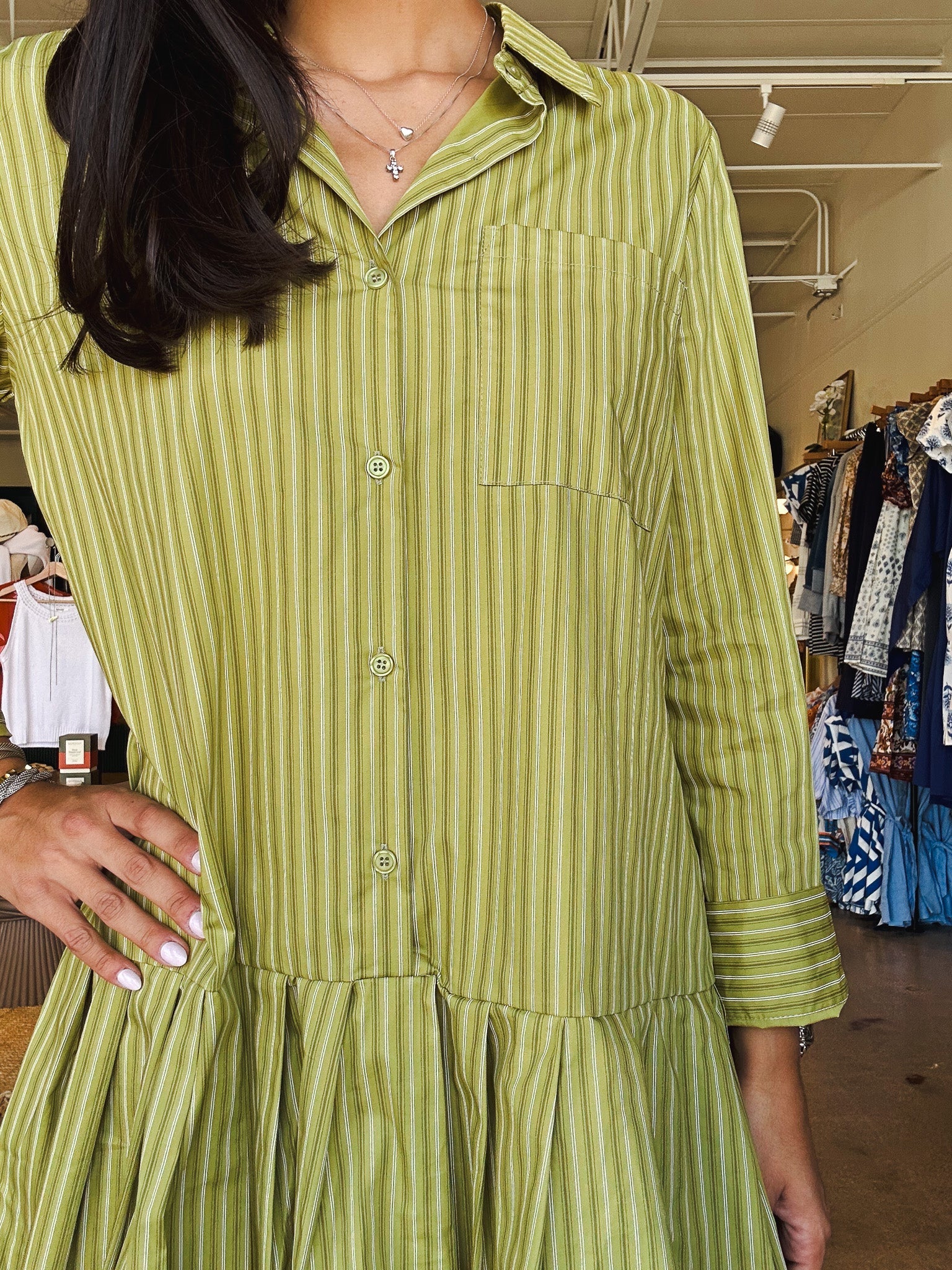 Olive Stripe Shirt Dress - Elle Maxine