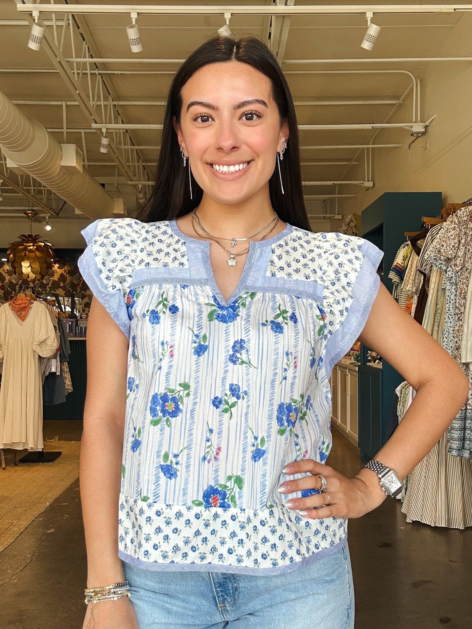 Olivia Floral Flutter Sleeve Top - Elle Maxine