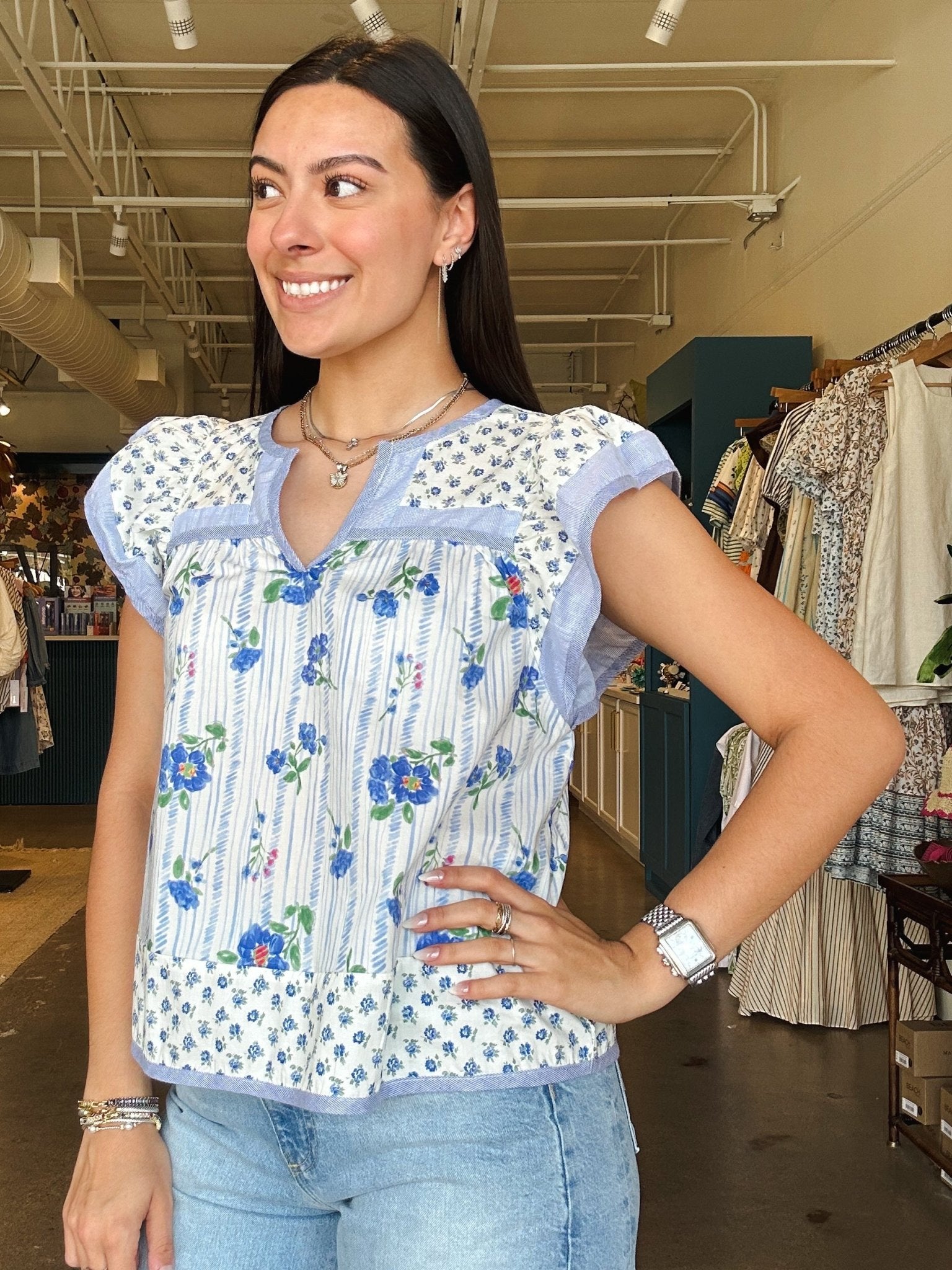Olivia Floral Flutter Sleeve Top - Elle Maxine