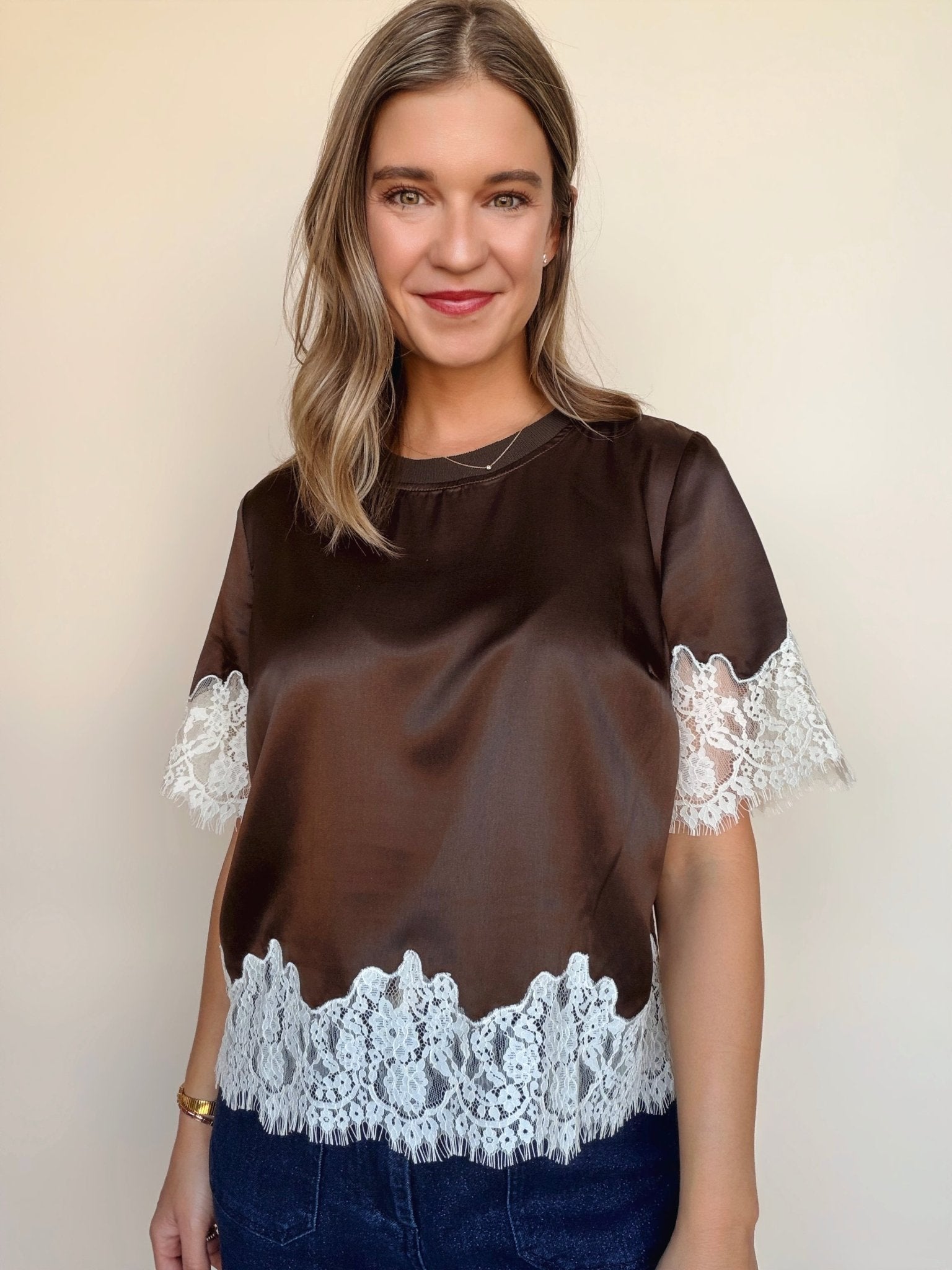 One of a Kind Satin Lace Top - Elle Maxine