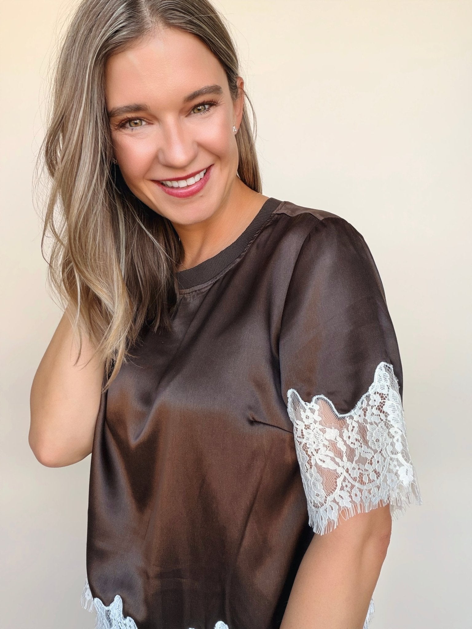 One of a Kind Satin Lace Top - Elle Maxine