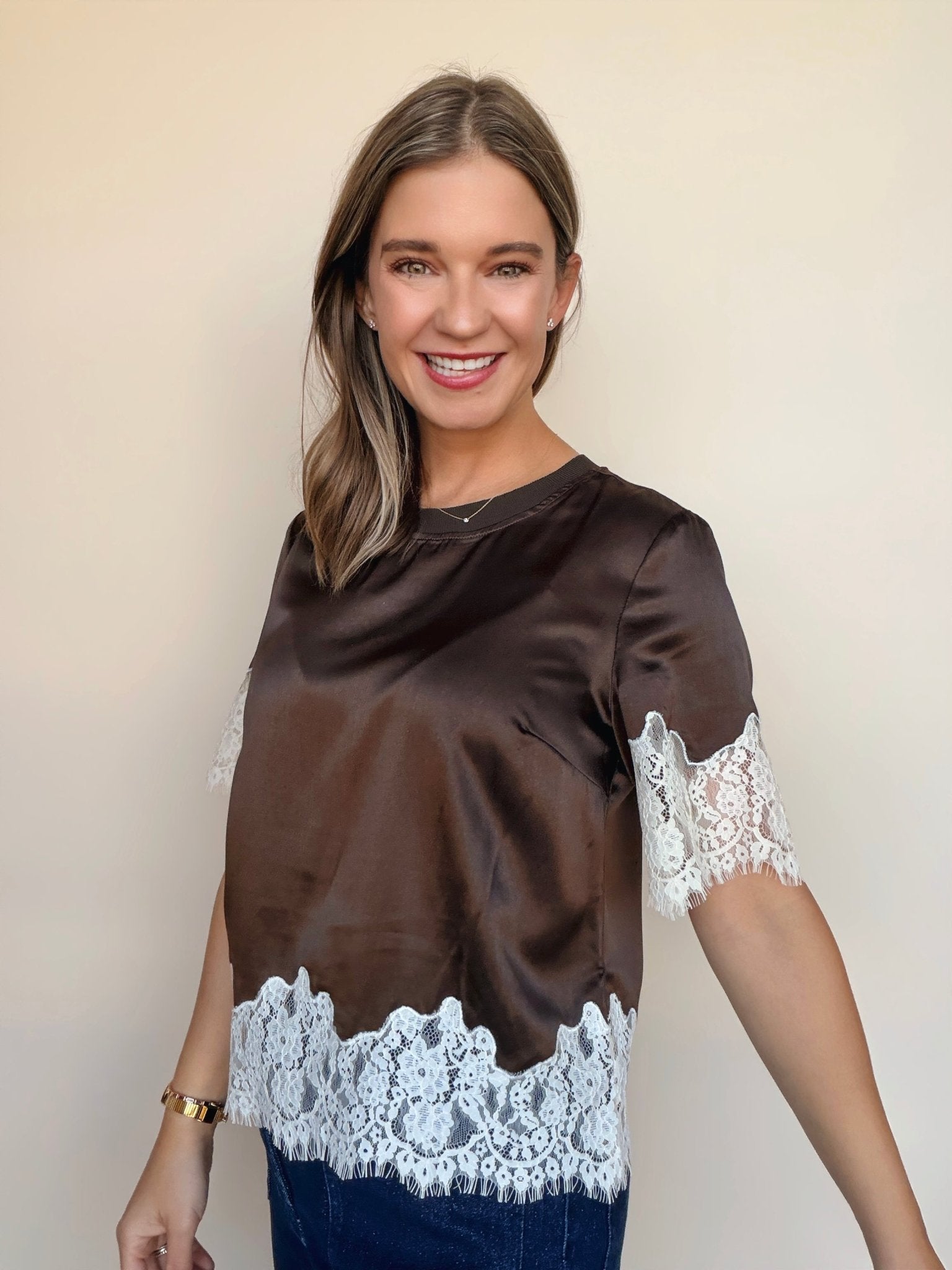 One of a Kind Satin Lace Top - Elle Maxine
